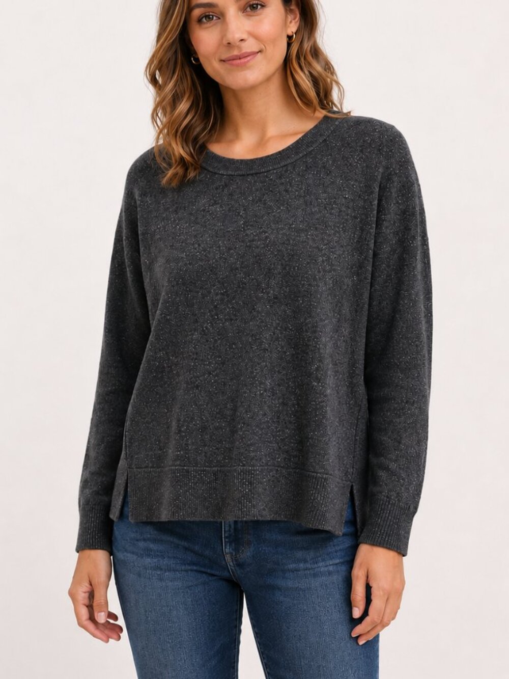 Banana Republic Factory Dark Heather Gray Lightweight Knit Crewneck Pullover XS